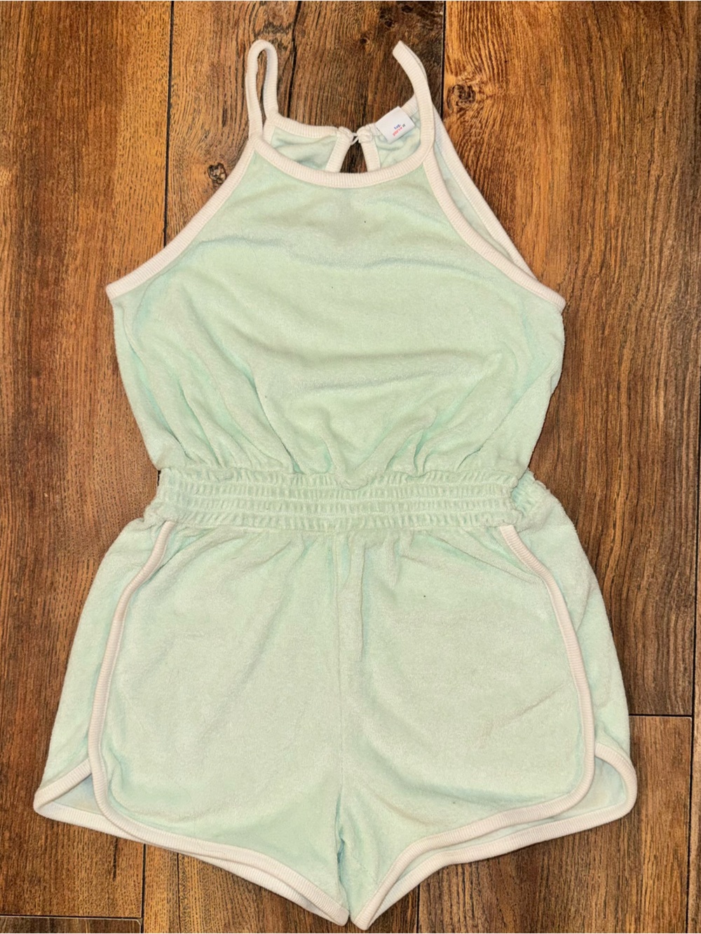 Old Navy Mint Green Terry Kids Swim Coverup Romper with White Trim
